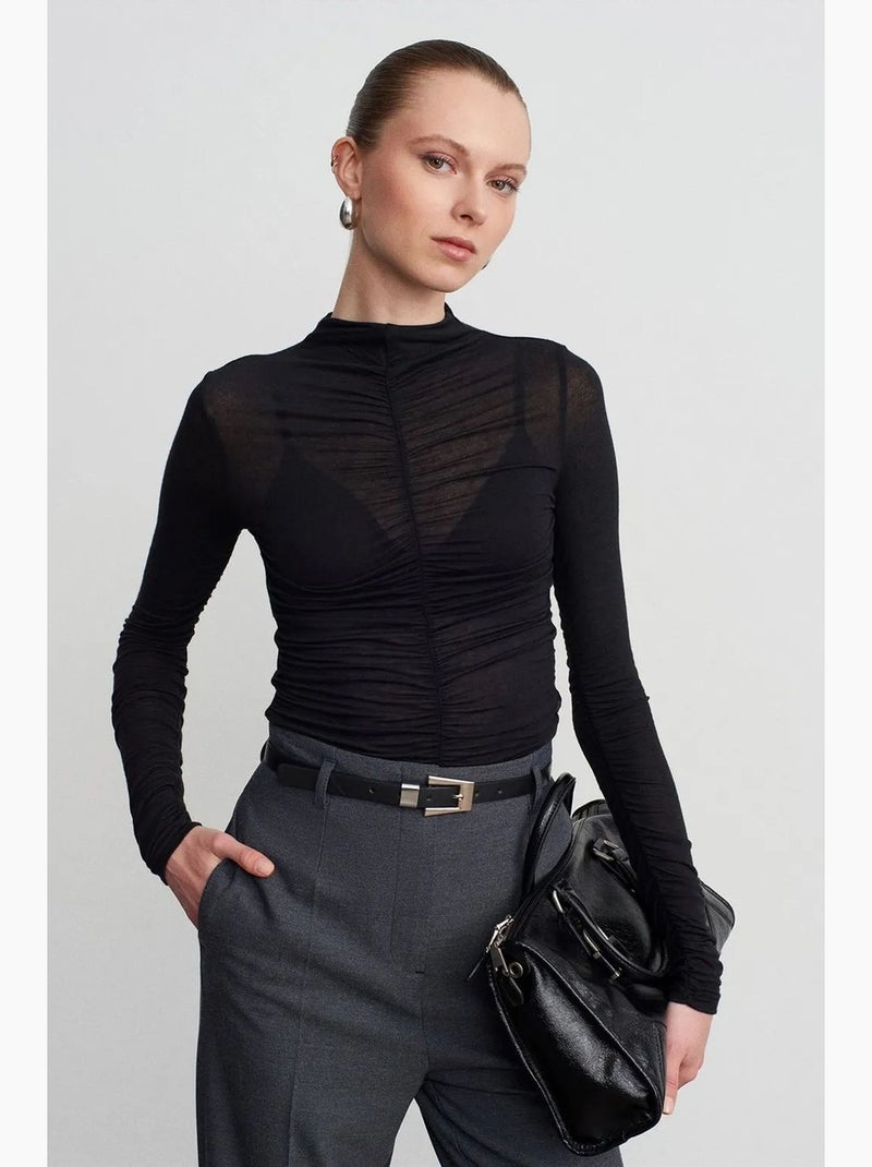 Maglietta jersey maniche lunghe aderente dilvin Nero - Kiabi