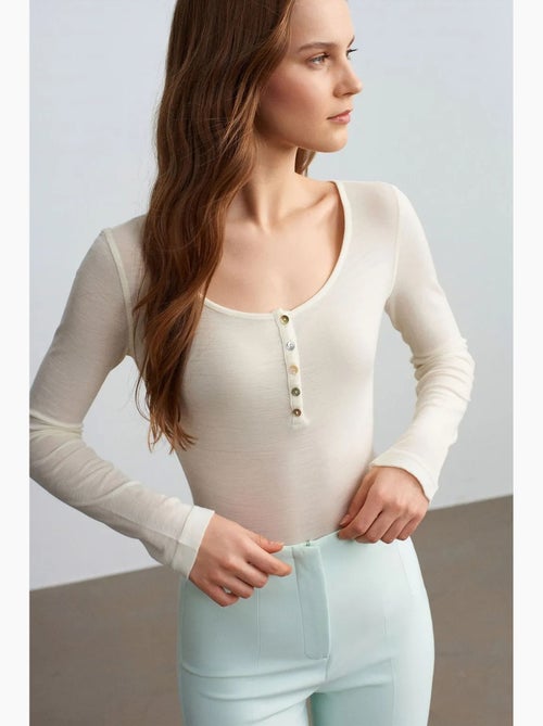 Maglietta maglia lana con bottoni manica lunga dilvin - Kiabi Maglietta maglia lana con bottoni manica lunga dilvin - Kiabi