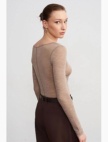 Maglietta maglia lana con bottoni manica lunga dilvin