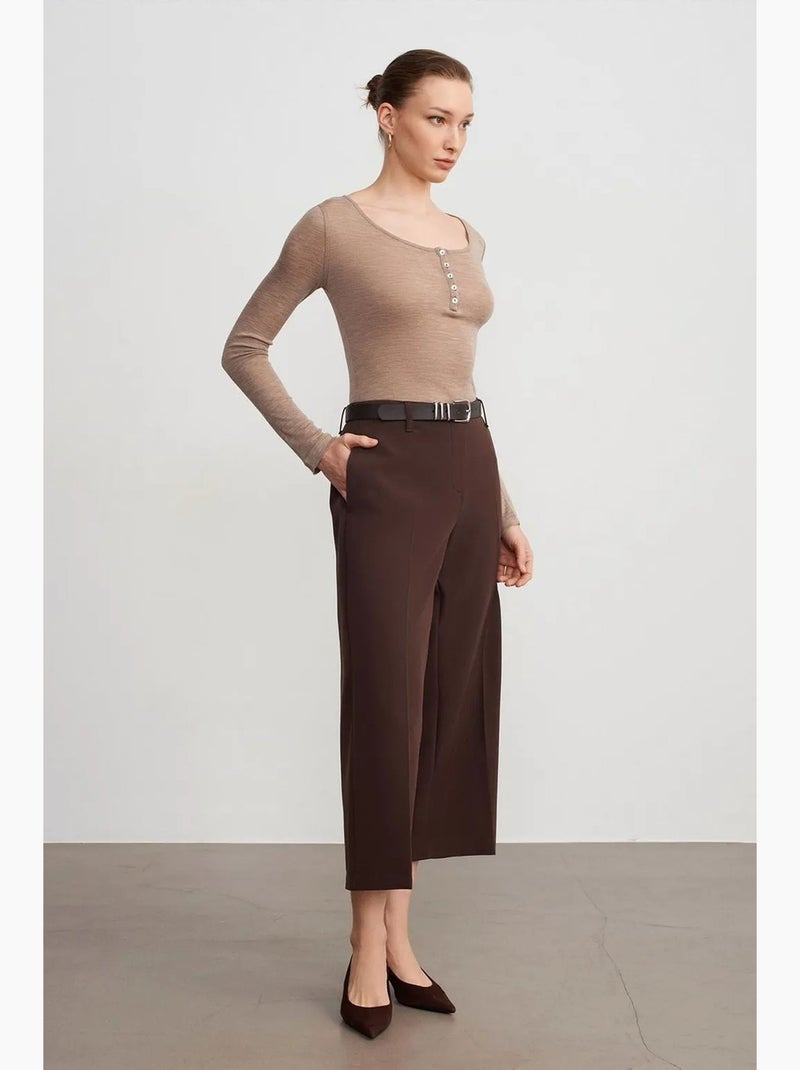 Maglietta maglia lana con bottoni manica lunga dilvin Beige argilla - Kiabi