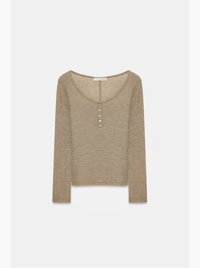 Maglietta maglia lana con bottoni manica lunga dilvin Beige argilla - Kiabi