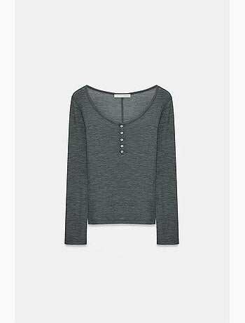 Maglietta maglia lana con bottoni manica lunga dilvin