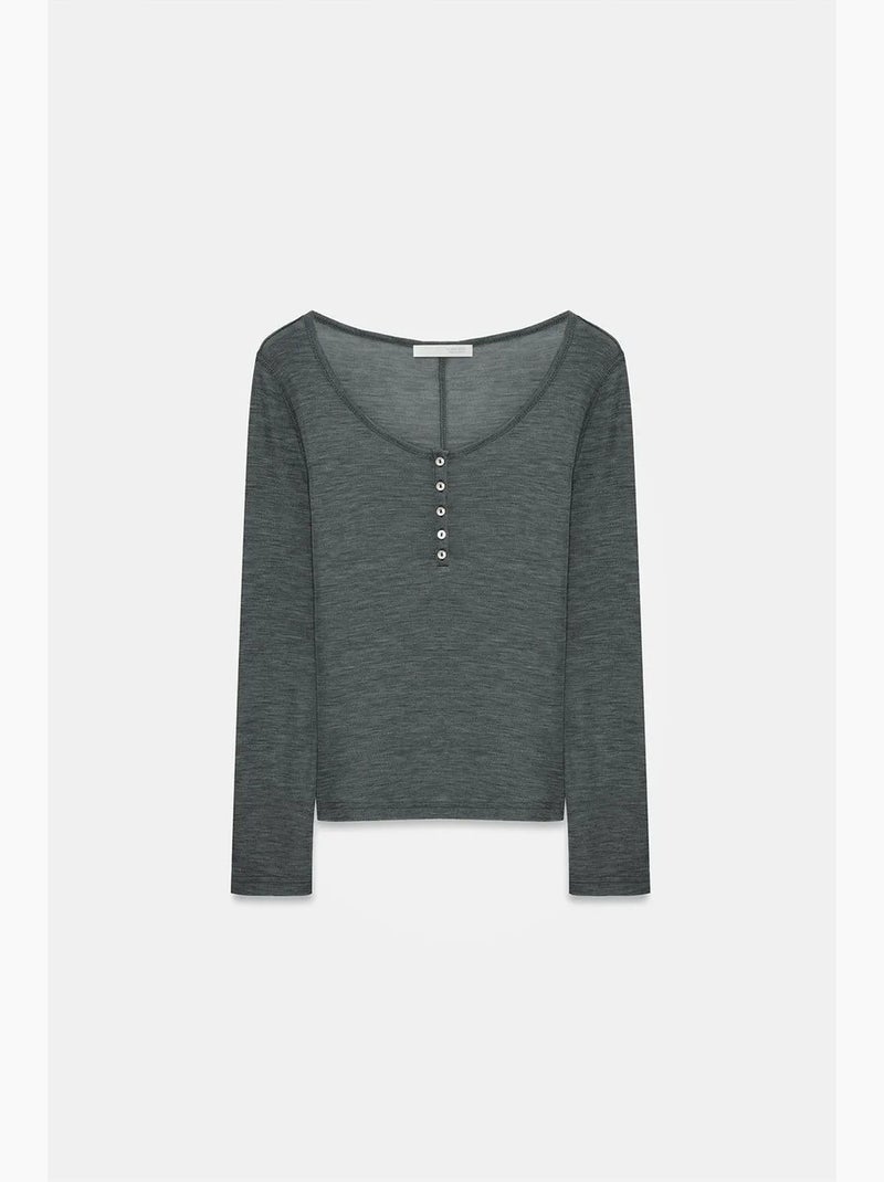 Maglietta maglia lana con bottoni manica lunga dilvin Grigio nero - Kiabi