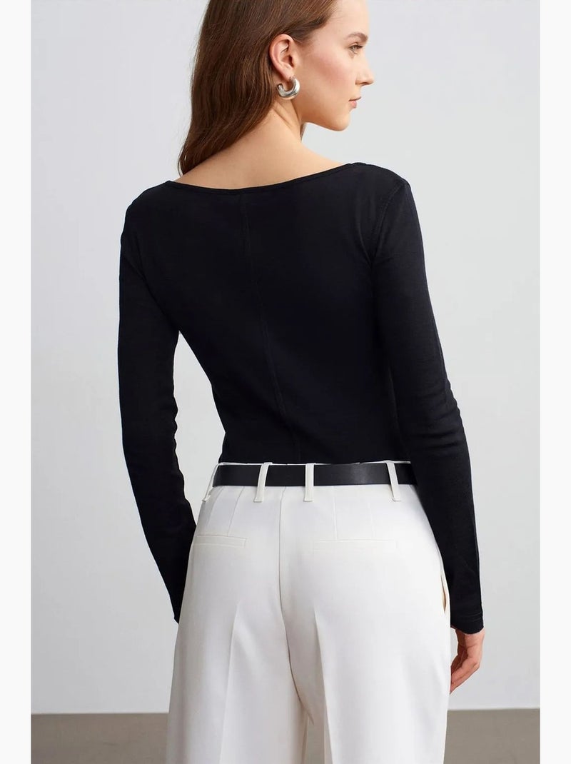 Maglietta maglia lana con bottoni manica lunga dilvin Nero - Kiabi