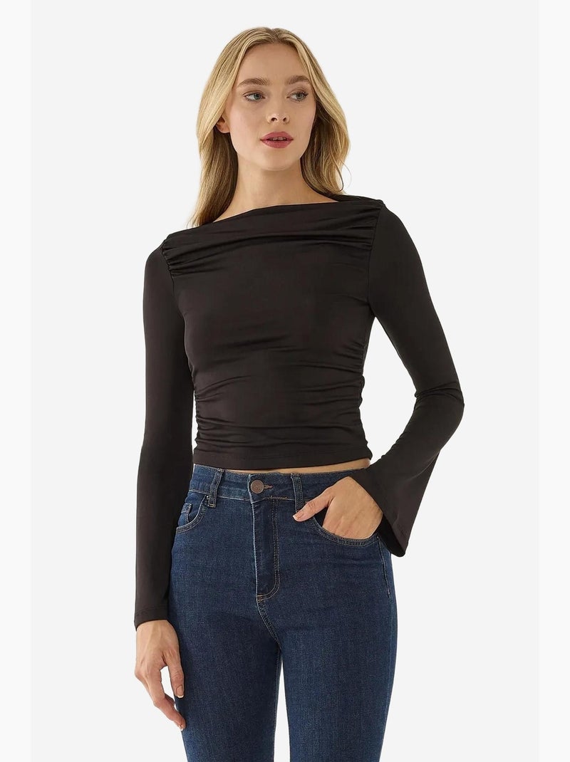 Maglietta manica lunga con drappeggio hiccup Nero - Kiabi