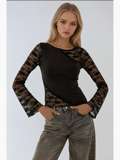 Maglietta manica lunga con pizzo hiccup - Kiabi Maglietta manica lunga con pizzo hiccup - Kiabi
