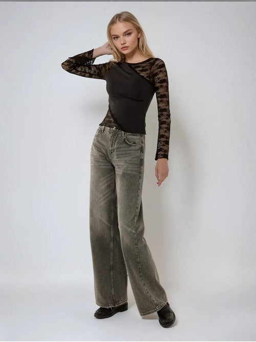 Maglietta manica lunga con pizzo hiccup - Kiabi Maglietta manica lunga con pizzo hiccup - Kiabi