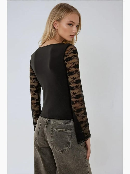 Maglietta manica lunga con pizzo hiccup - Kiabi Maglietta manica lunga con pizzo hiccup - Kiabi