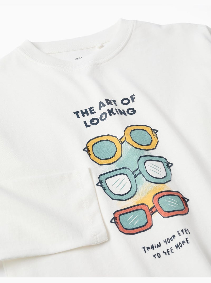 Maglietta manica lunga in cotone con stampa Art of Looking Bianco - Kiabi