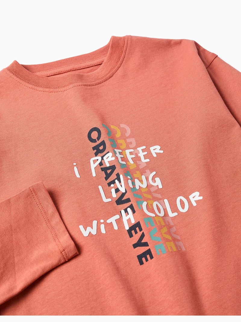 Maglietta manica lunga in cotone con stampa Creative Eye Marrone - Kiabi