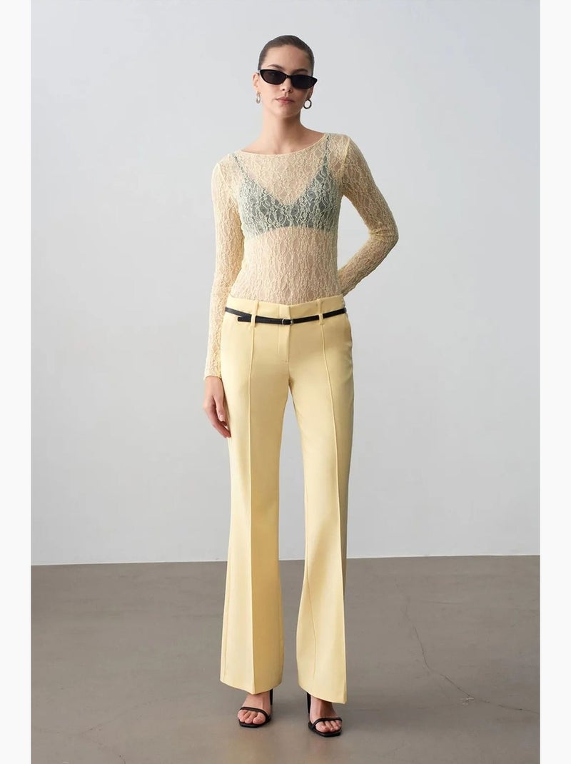 Maglietta pizzo scollo barca manica lunga dilvin Beige argilla - Kiabi