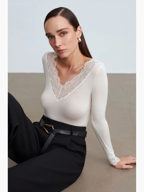 Maglietta pizzo scollo v manica lunga dilvin - Kiabi