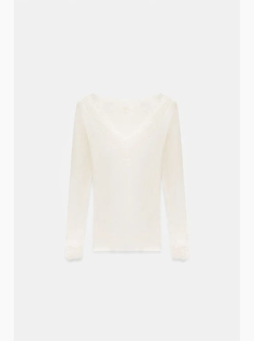 Maglietta pizzo scollo v manica lunga dilvin - Kiabi