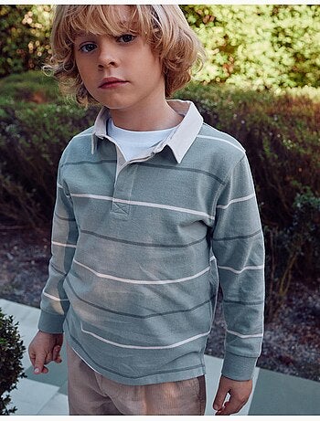 Maglietta polo in cotone a manica lunga con righe brothers & sisters