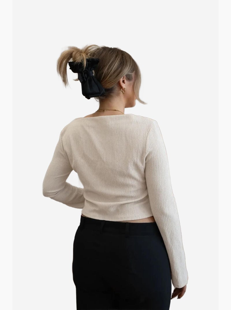 Maglietta scollo barca manica lunga hiccup Beige naturale - Kiabi
