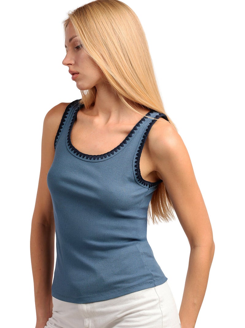 Maglietta senza maniche a coste in filato a contrasto da donna ADMAS Blu - Kiabi