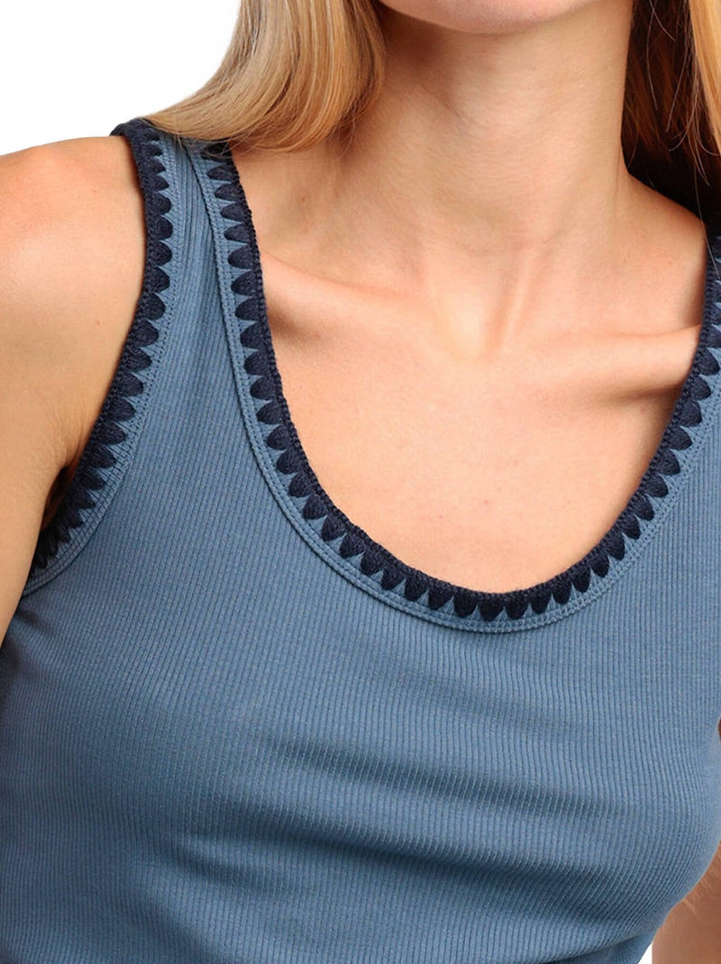 Maglietta senza maniche a coste in filato a contrasto da donna ADMAS Blu - Kiabi