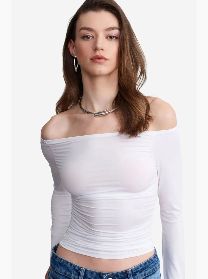 Maglietta spalle scoperte maglia manica lunga dilvin Bianco - Kiabi