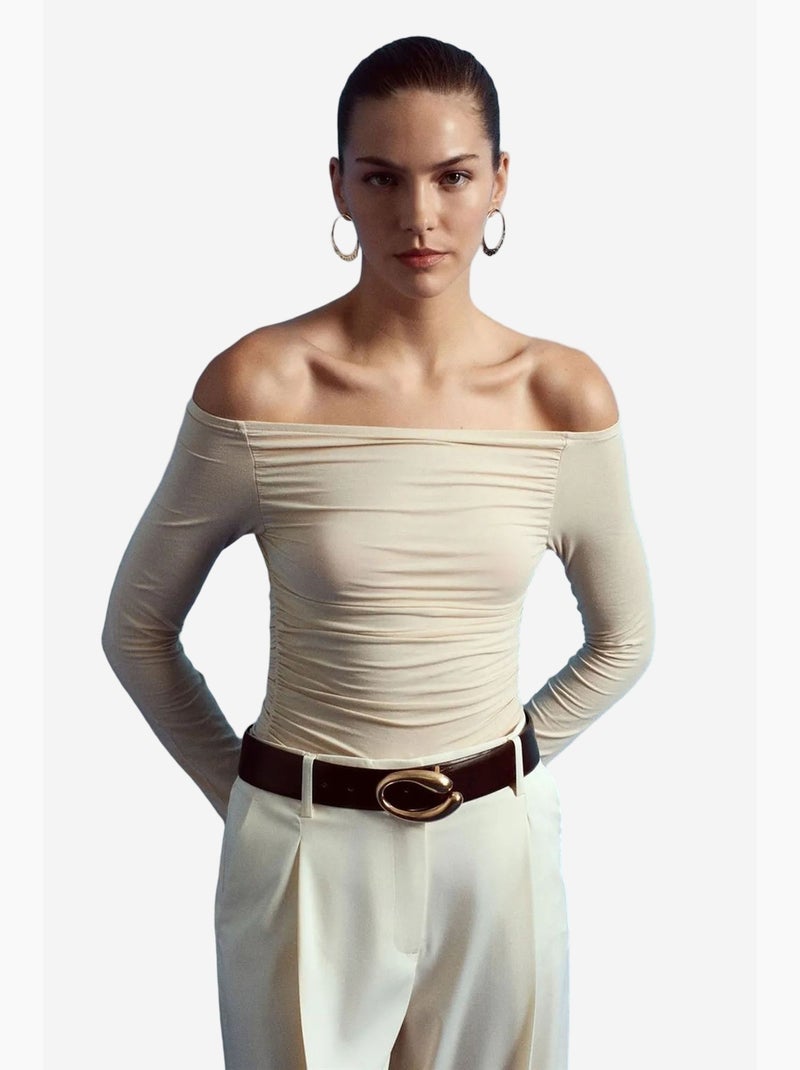Maglietta spalle scoperte maglia manica lunga dilvin Crema - Kiabi