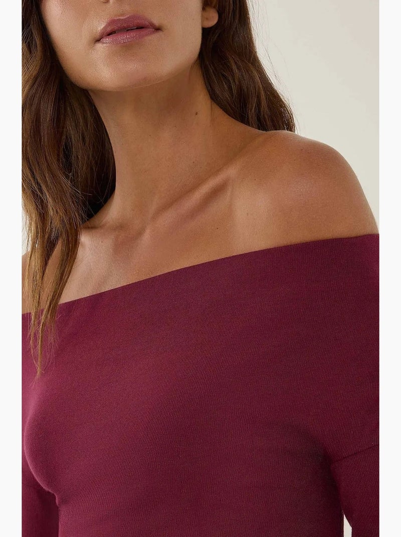 Maglietta spalle scoperte scollo carmen manica lunga hiccup Rosso bordeaux - Kiabi