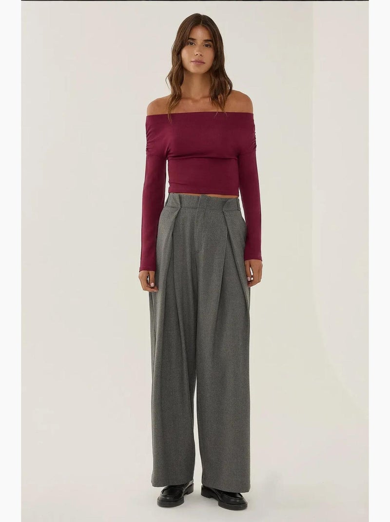 Maglietta spalle scoperte scollo carmen manica lunga hiccup Rosso bordeaux - Kiabi