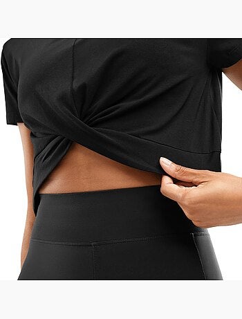 Maglietta sportiva annodata in vita da donna fitness donna space