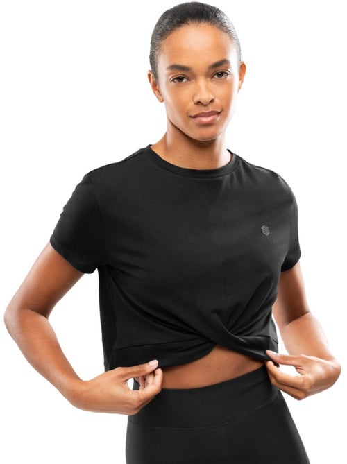 Maglietta sportiva annodata in vita da donna fitness donna space - Kiabi Maglietta sportiva annodata in vita da donna fitness donna space - Kiabi