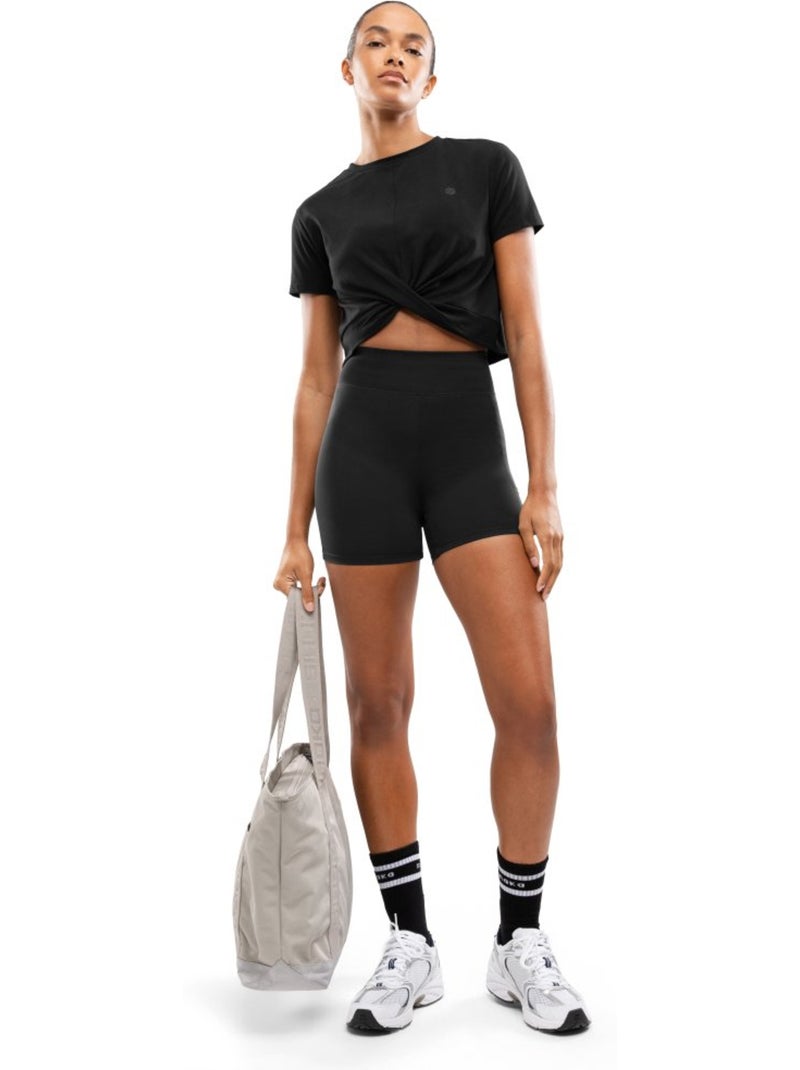 Maglietta sportiva annodata in vita da donna fitness donna space Nero - Kiabi