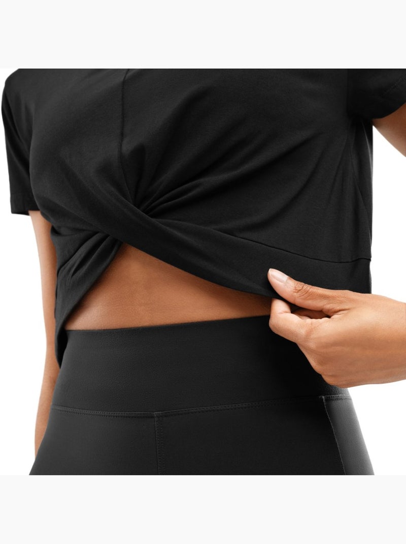 Maglietta sportiva annodata in vita da donna fitness donna space Nero - Kiabi