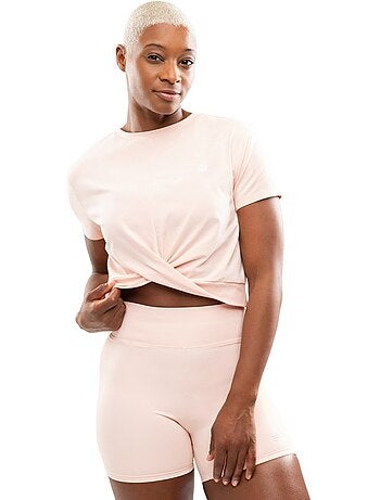 Maglietta sportiva annodata in vita da donna fitness donna space