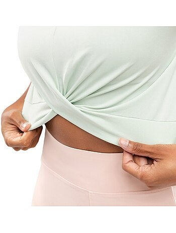 Maglietta sportiva annodata in vita da donna fitness donna space