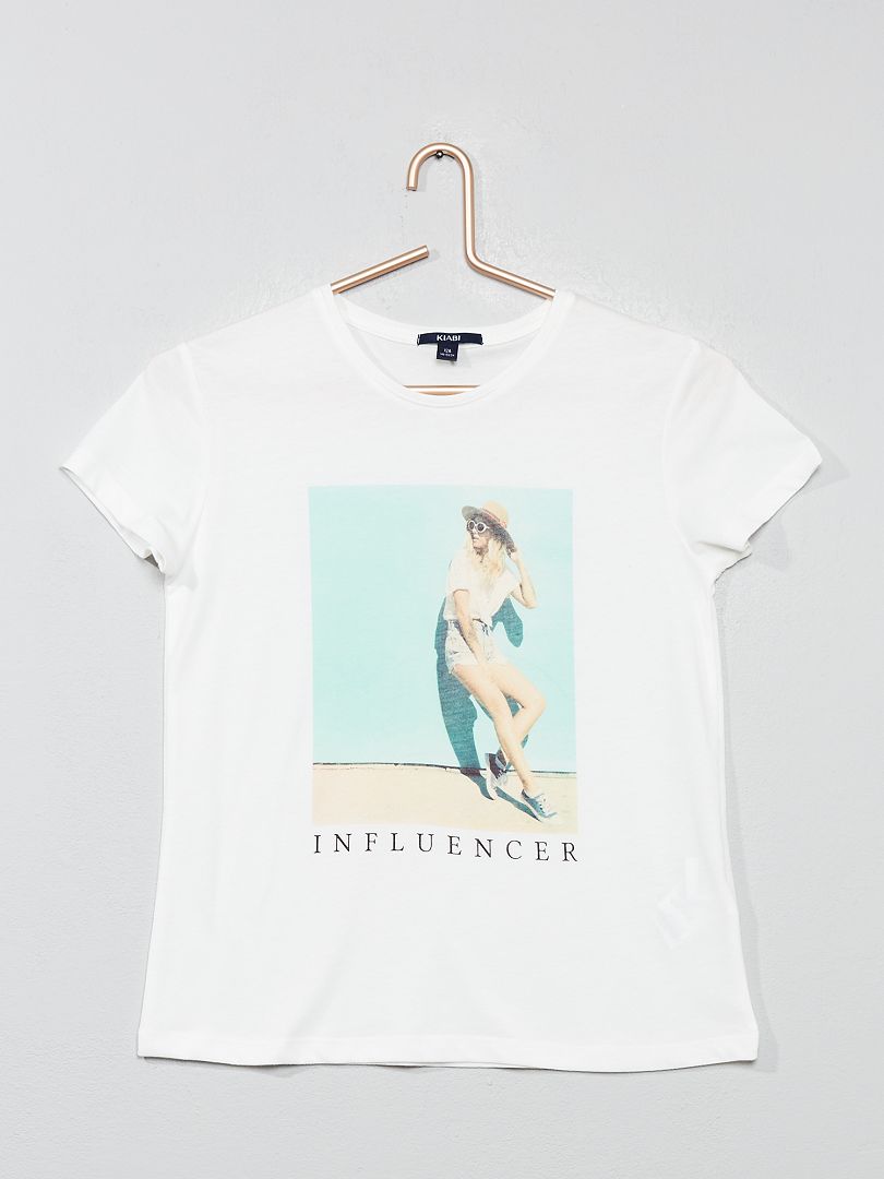 Maglietta stampa 'Influencer' BEIGE - Kiabi