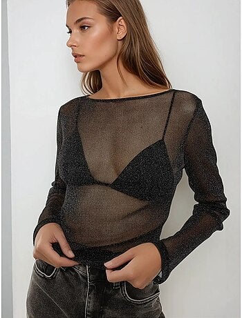 Maglietta trasparente glitter manica lunga hiccup