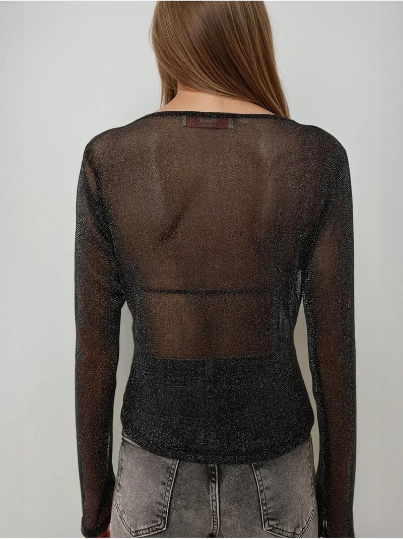 Maglietta trasparente glitter manica lunga hiccup Nero - Kiabi