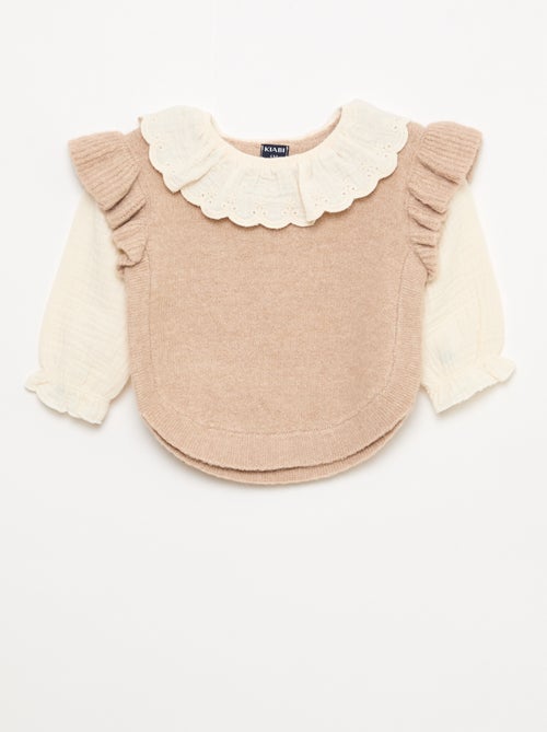 Maglioncino 2 in 1 con colletto in pizzo inglese - Kiabi