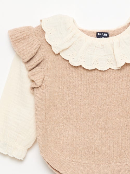 Maglioncino 2 in 1 con colletto in pizzo inglese - Kiabi