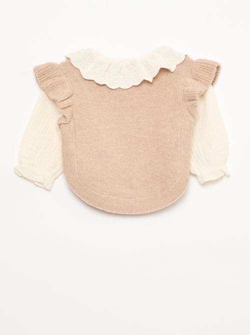 Maglioncino 2 in 1 con colletto in pizzo inglese - Kiabi