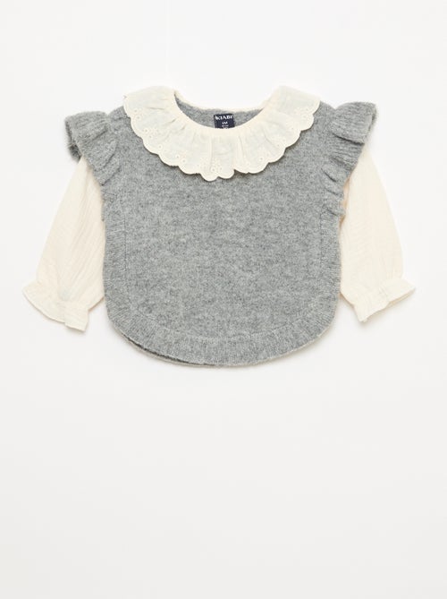 Maglioncino 2 in 1 con colletto in sangallo - Kiabi