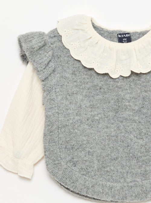 Maglioncino 2 in 1 con colletto in sangallo - Kiabi