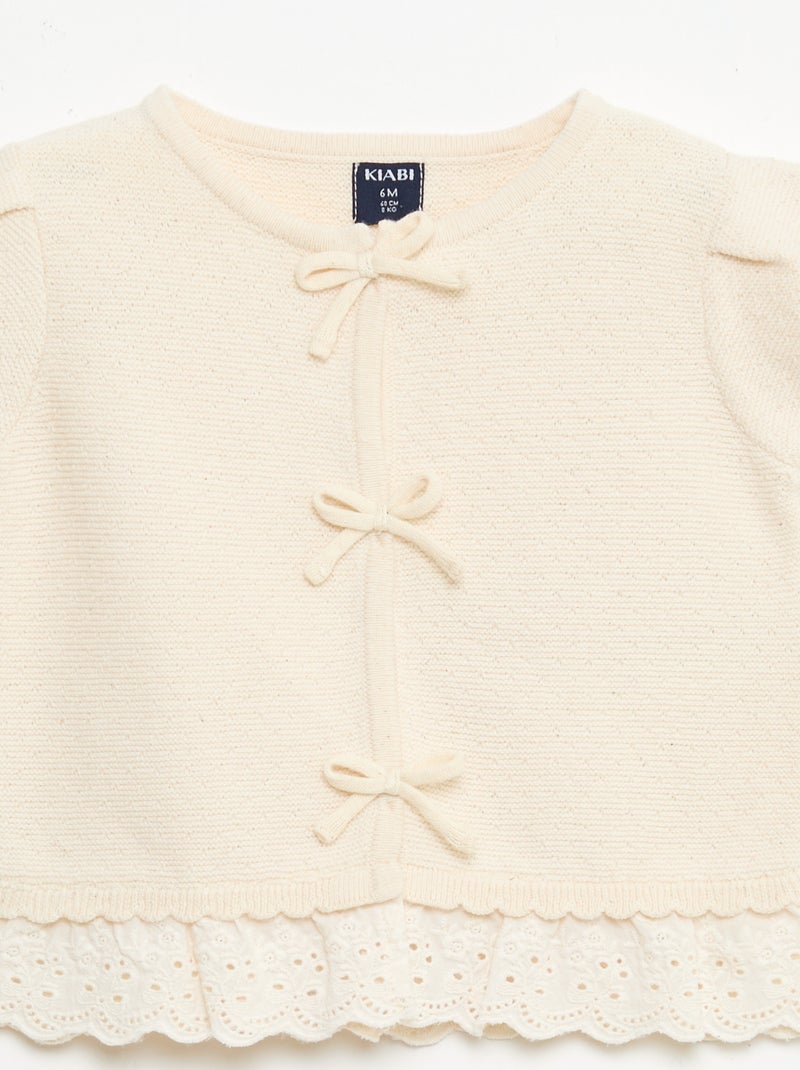 Maglioncino a maniche corte con fiocchi decorativi Beige - Kiabi