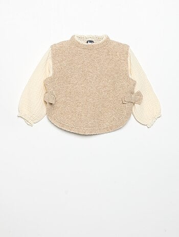 Maglioncino con fiocchi e maniche in voile di cotone