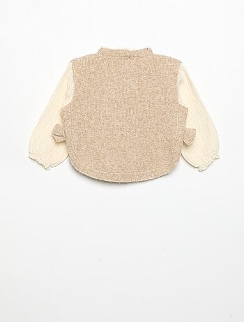 Maglioncino con fiocchi e maniche in voile di cotone