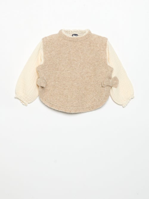 Maglioncino con fiocchi e maniche in voile di cotone - Kiabi