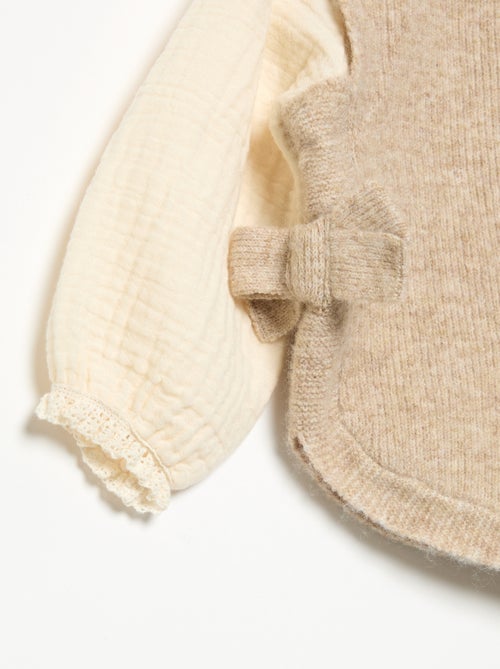 Maglioncino con fiocchi e maniche in voile di cotone - Kiabi