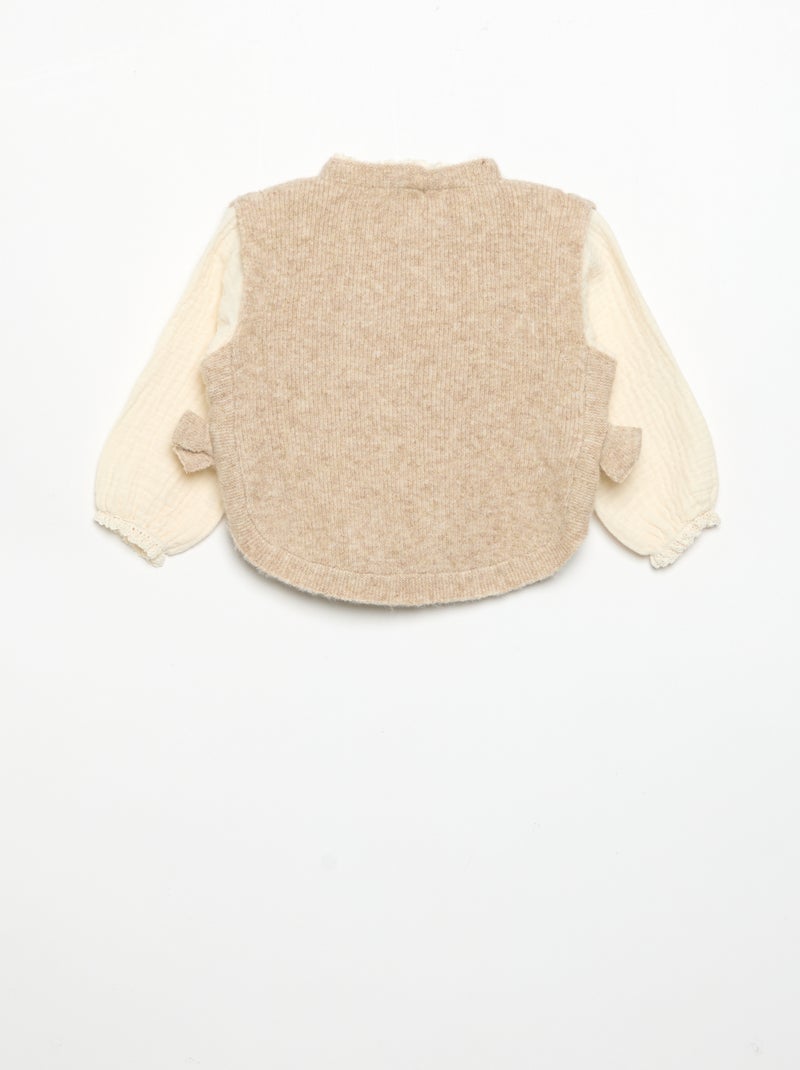 Maglioncino con fiocchi e maniche in voile di cotone Beige - Kiabi