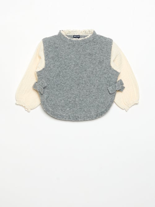 Maglioncino con fiocchi e maniche in voile di cotone - Kiabi
