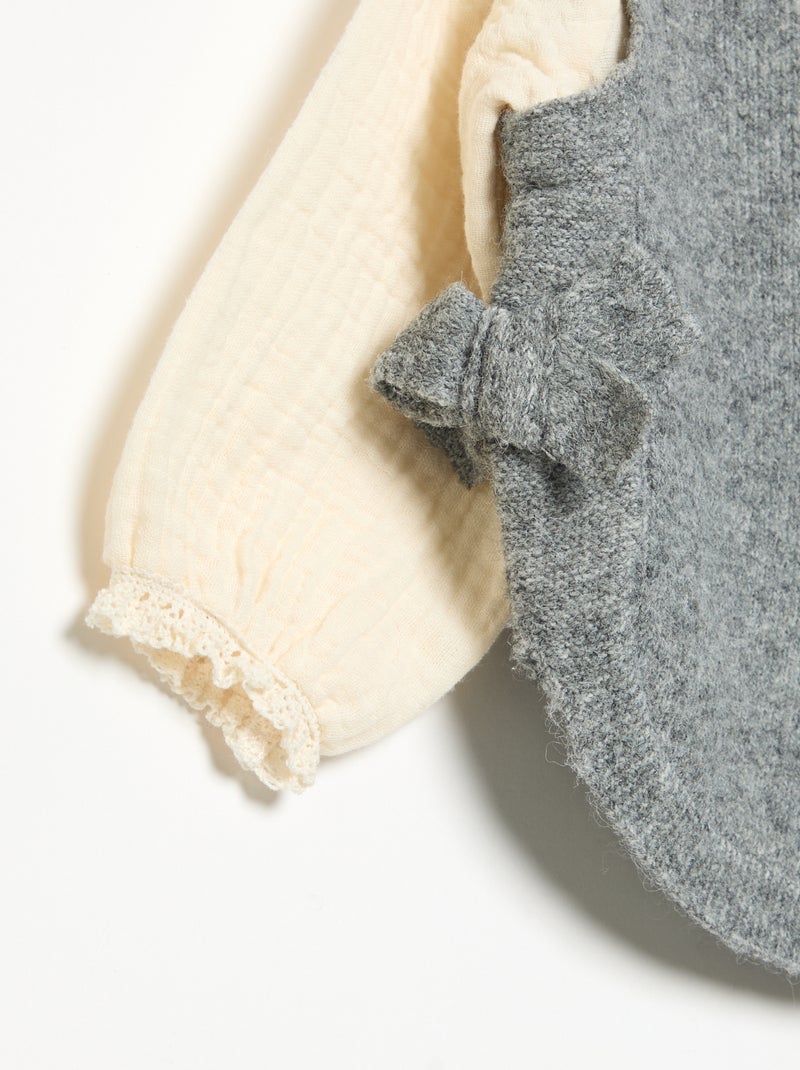 Maglioncino con fiocchi e maniche in voile di cotone Grigio - Kiabi