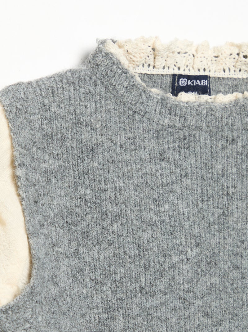 Maglioncino con fiocchi e maniche in voile di cotone Grigio - Kiabi