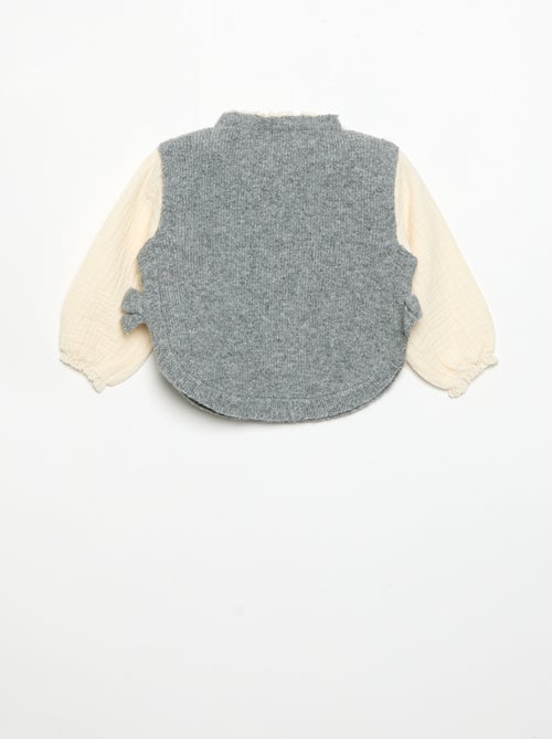 Maglioncino con fiocchi e maniche in voile di cotone - Kiabi
