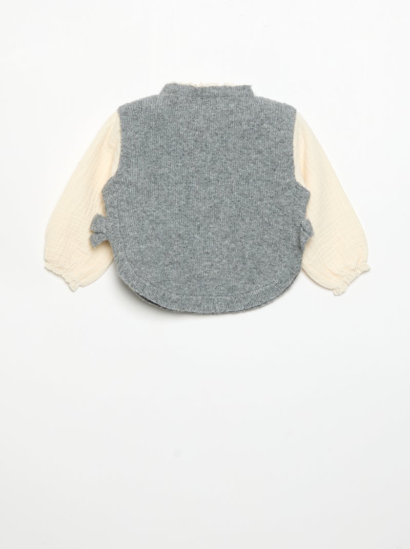 Maglioncino con fiocchi e maniche in voile di cotone Grigio - Kiabi